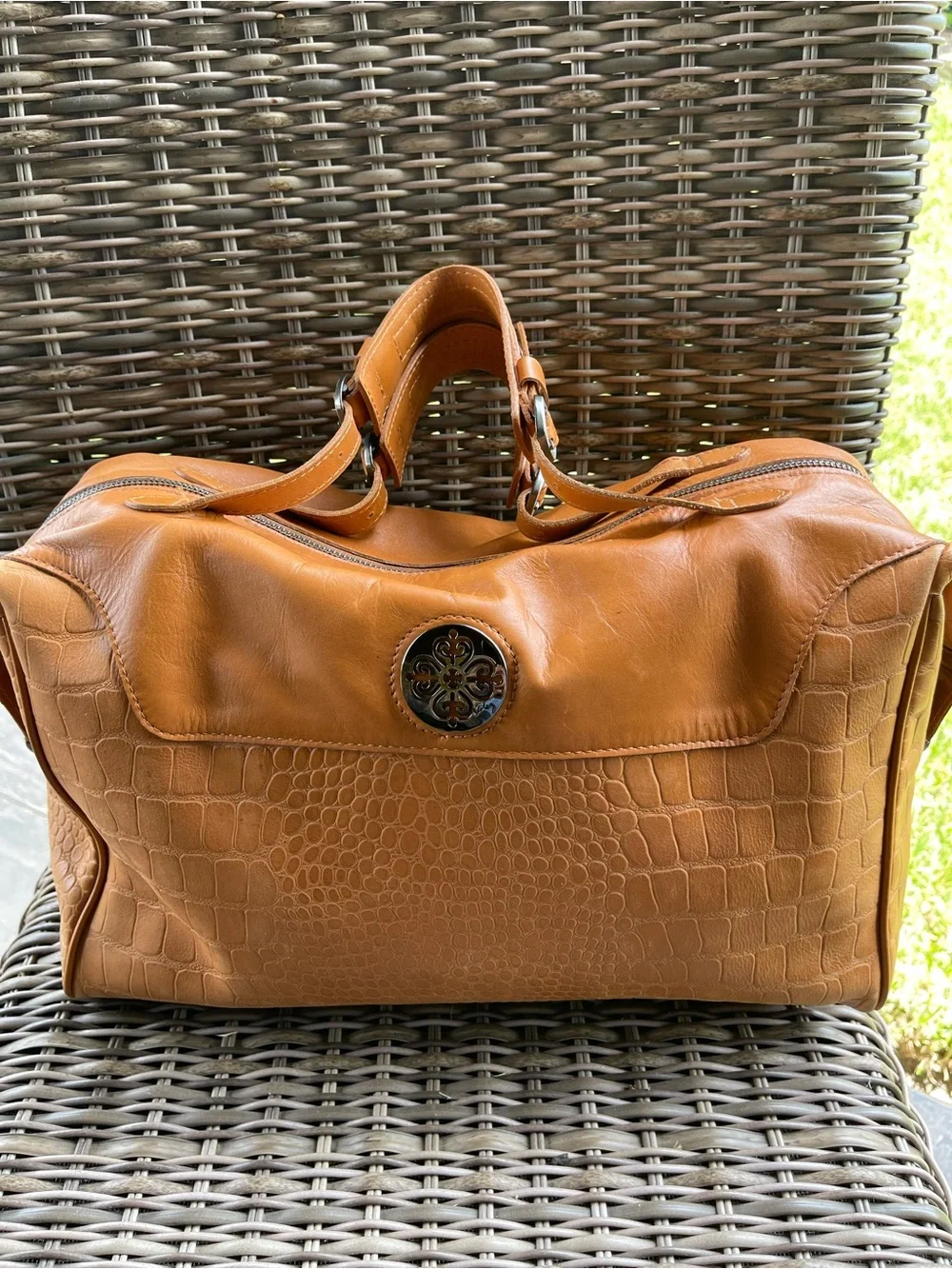 Velez Leather Satchel Bag with Embossed Texture